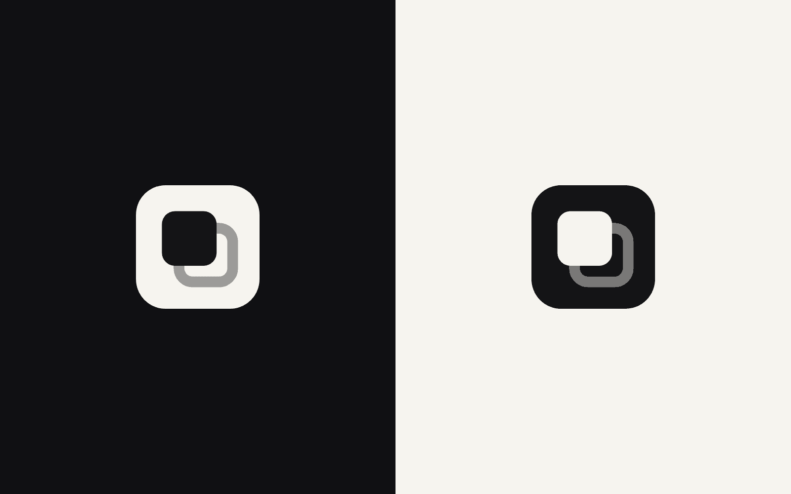 The Refactron symbol inside an app icon, inverted on dark and light grounds.